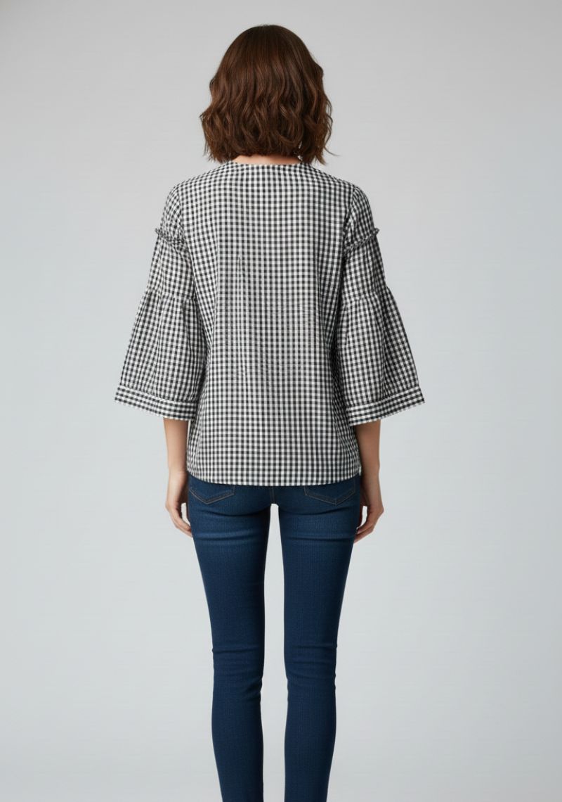 WOMEN WESTERN TOP - BLACK AND WHITE CHECKED