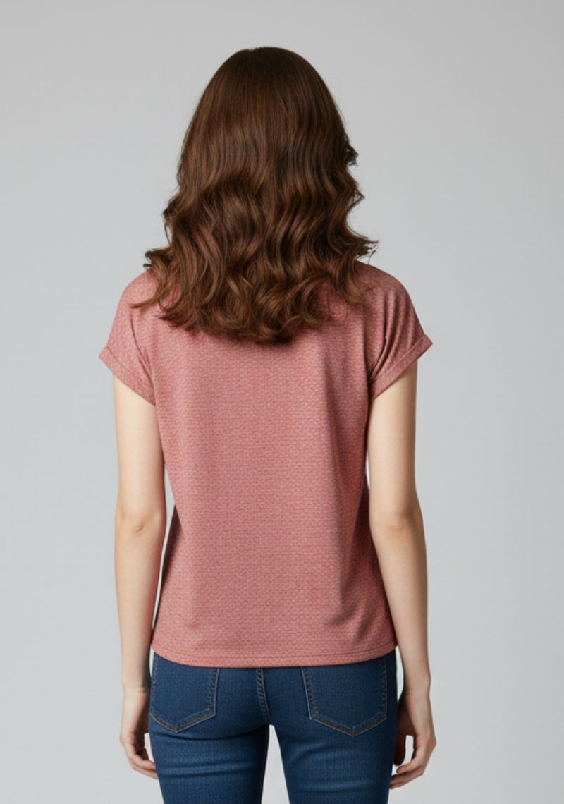 WOMENS T-SHIRT - LIGHT RED AND WHITE PRINTED