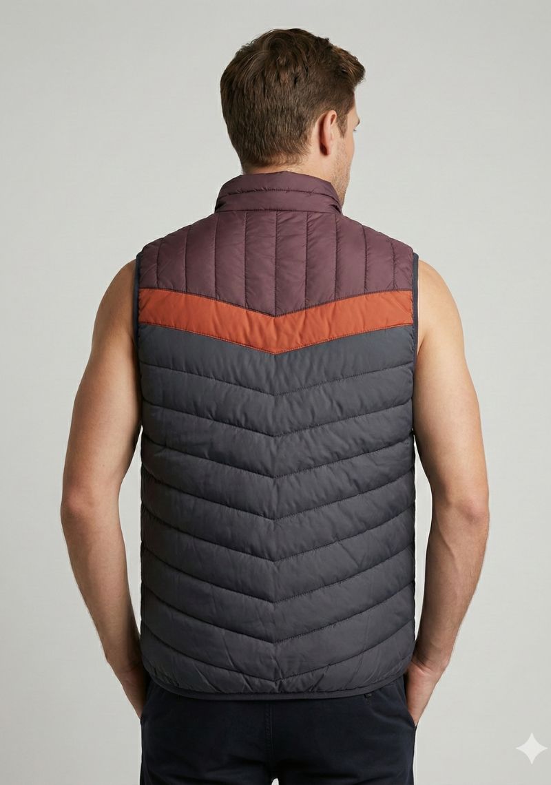 SLEEVELESS JACKET - DARK NAVY AND MAROON