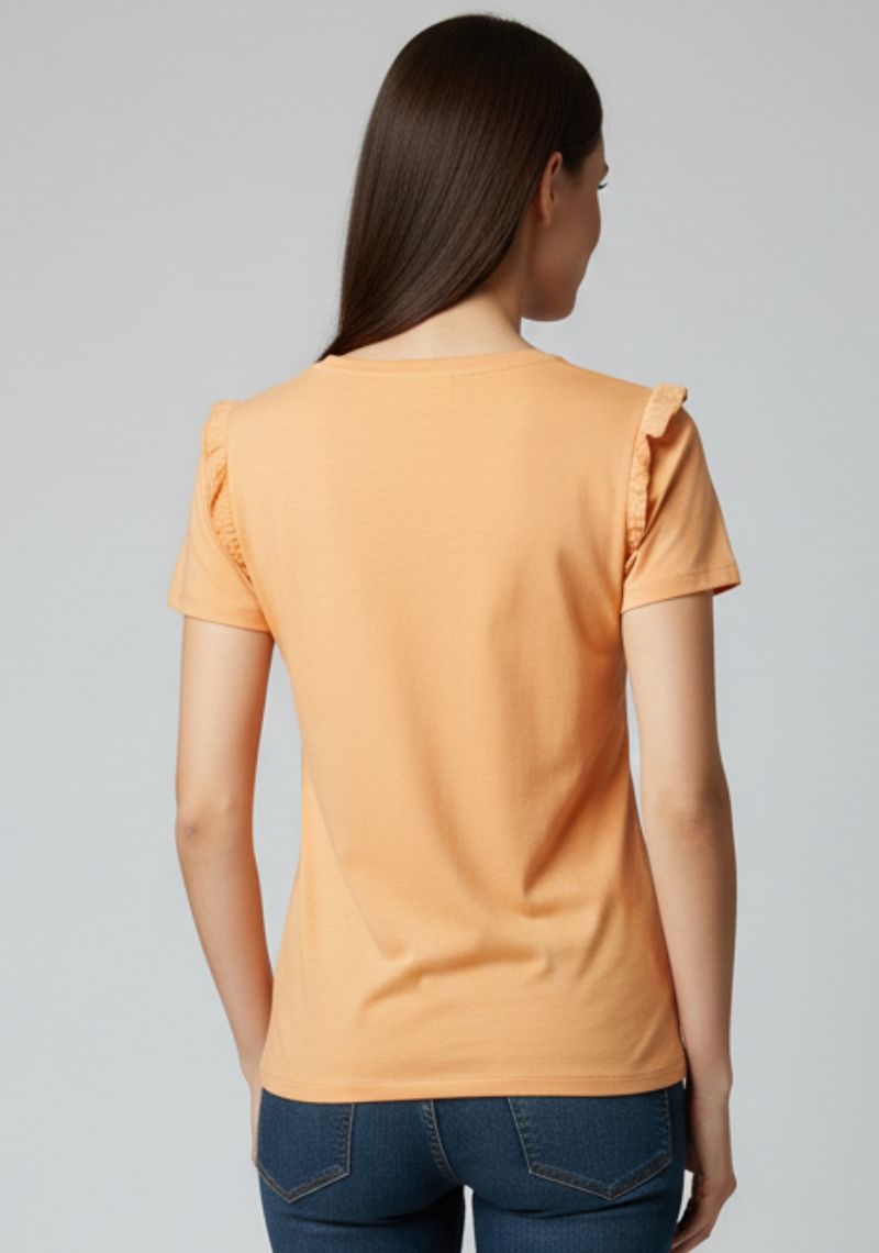 WOMENS T-SHIRT [MD] - LIGHT ORANGE & MULTI COLOR PRINTED