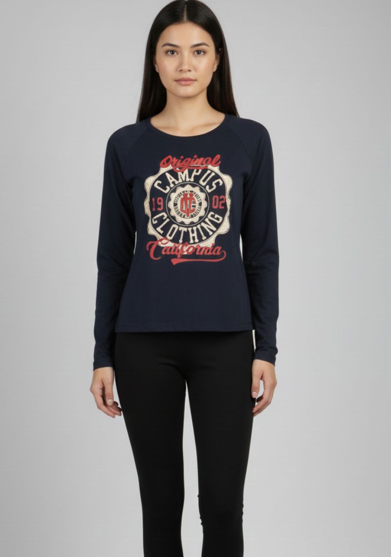 WOMEN T-SHIRTS (SL)-BLUE MXD