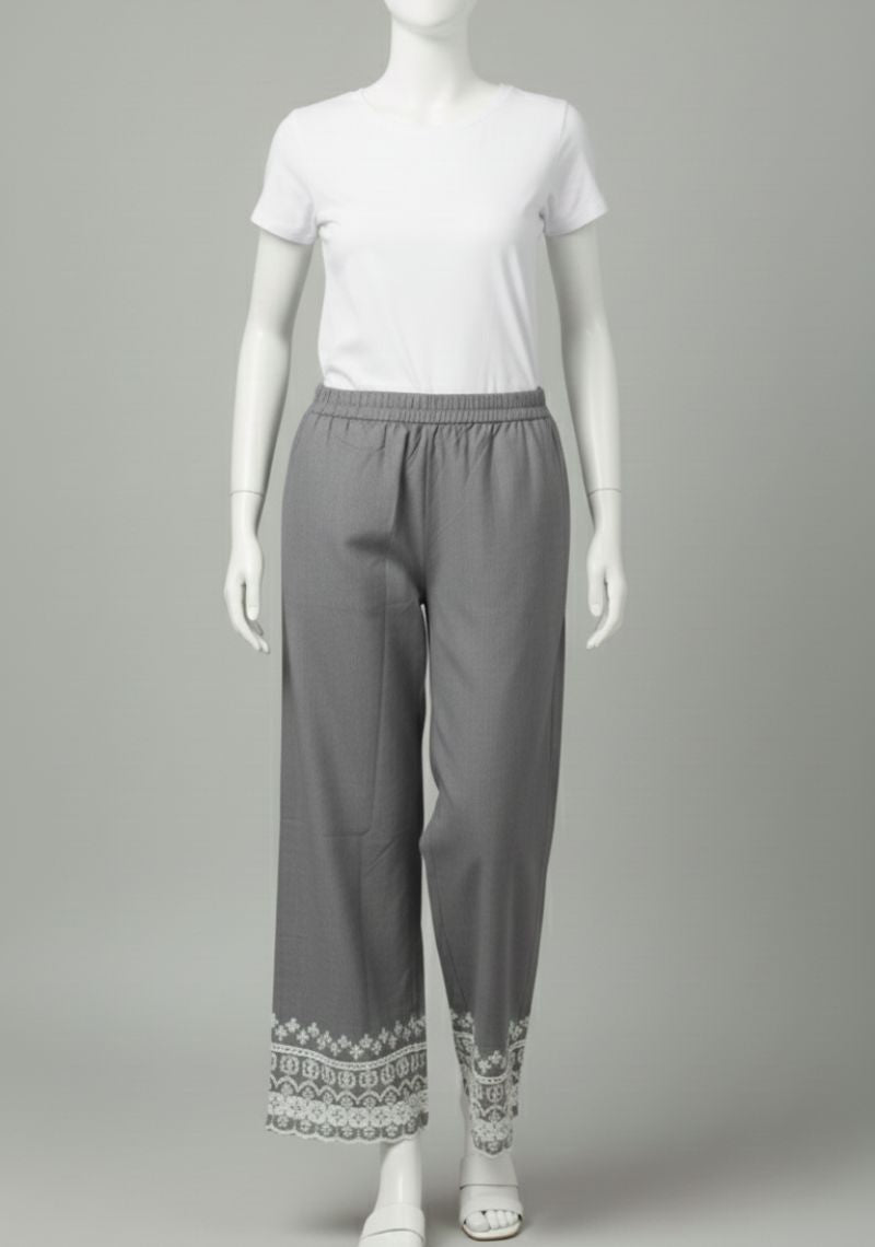 WOMENS PALAZZO - PLAIN GREY AND WHITE FLORAL PRINTED