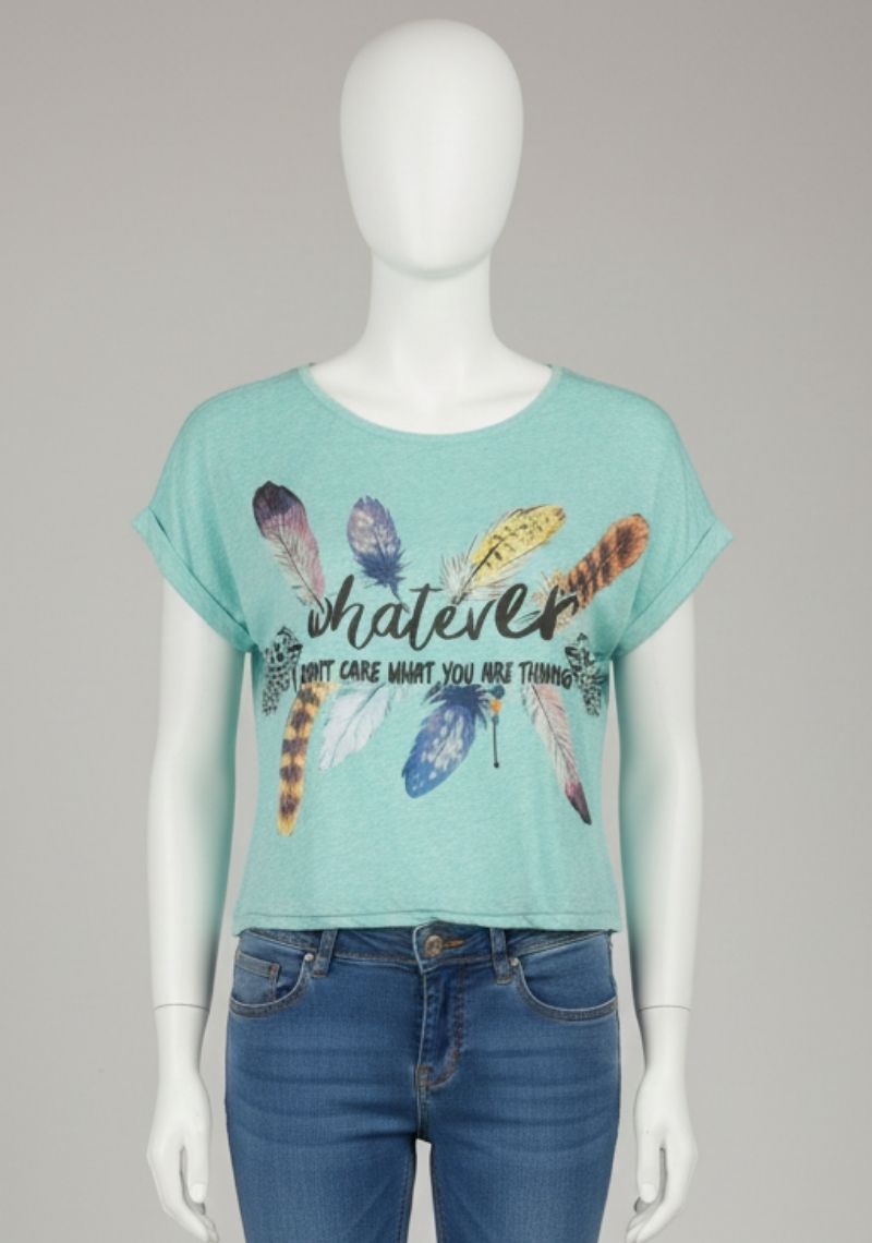 WOMENS T-SHIRT [MD] - SKY BLUE [ MULTI COLOUR PRINTED ]