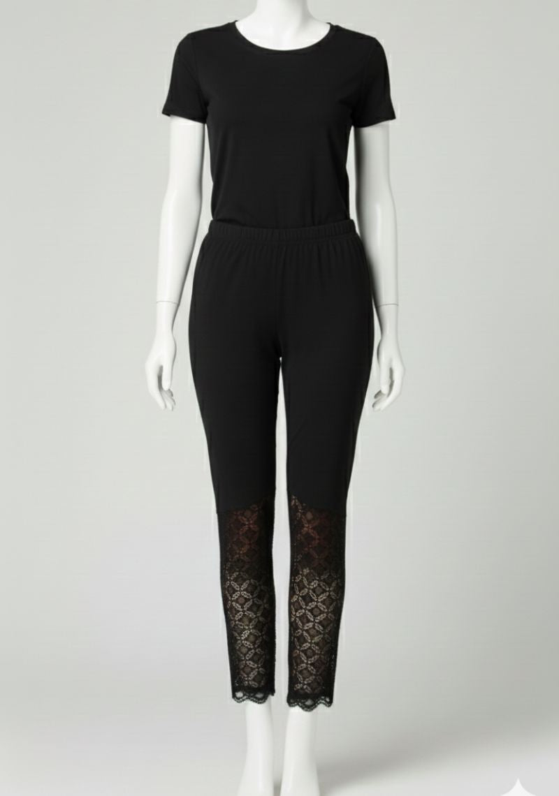 WOMENS LEGGINGS [MD] - BLACK AND NET PRINTED