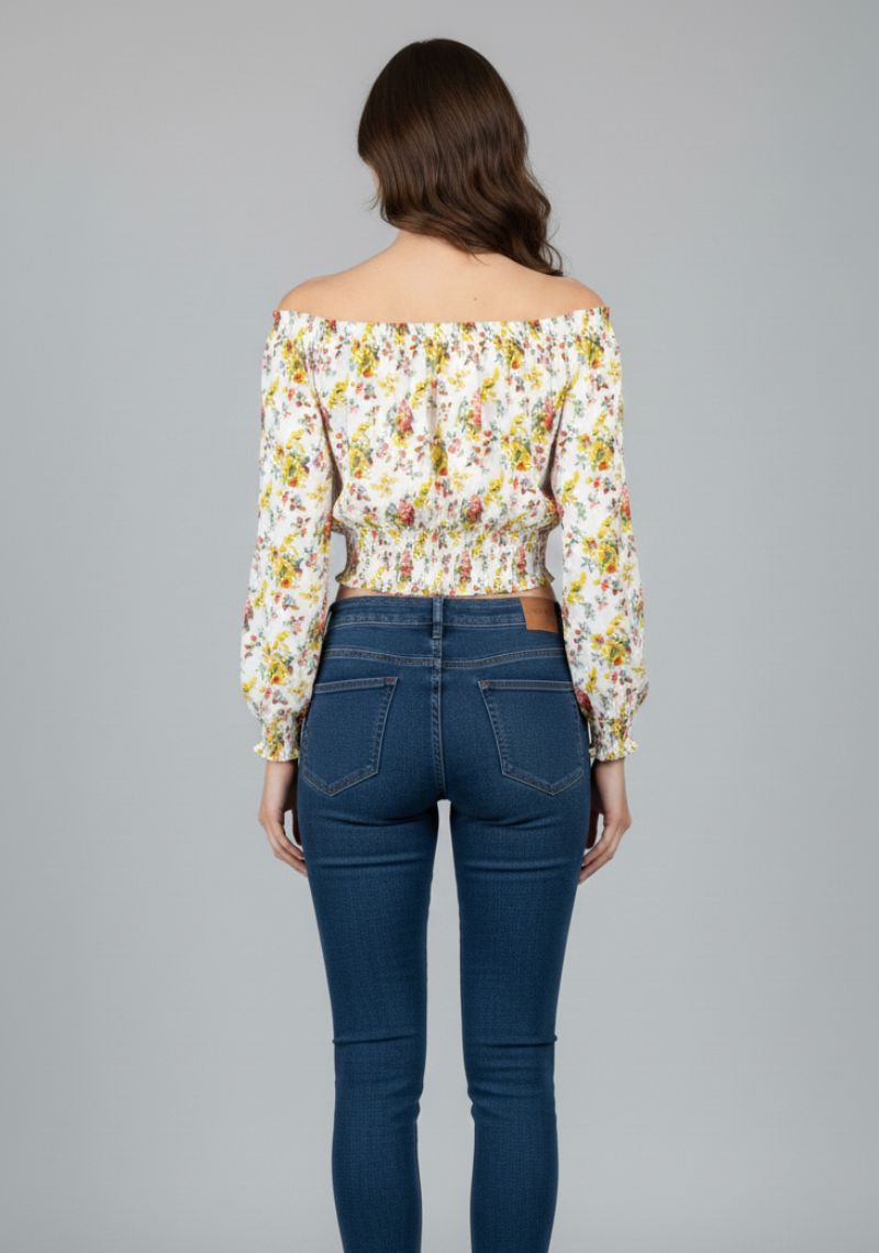 WOMEN WESTERN TOP - YELLOW [ FLORAL PRINT ]