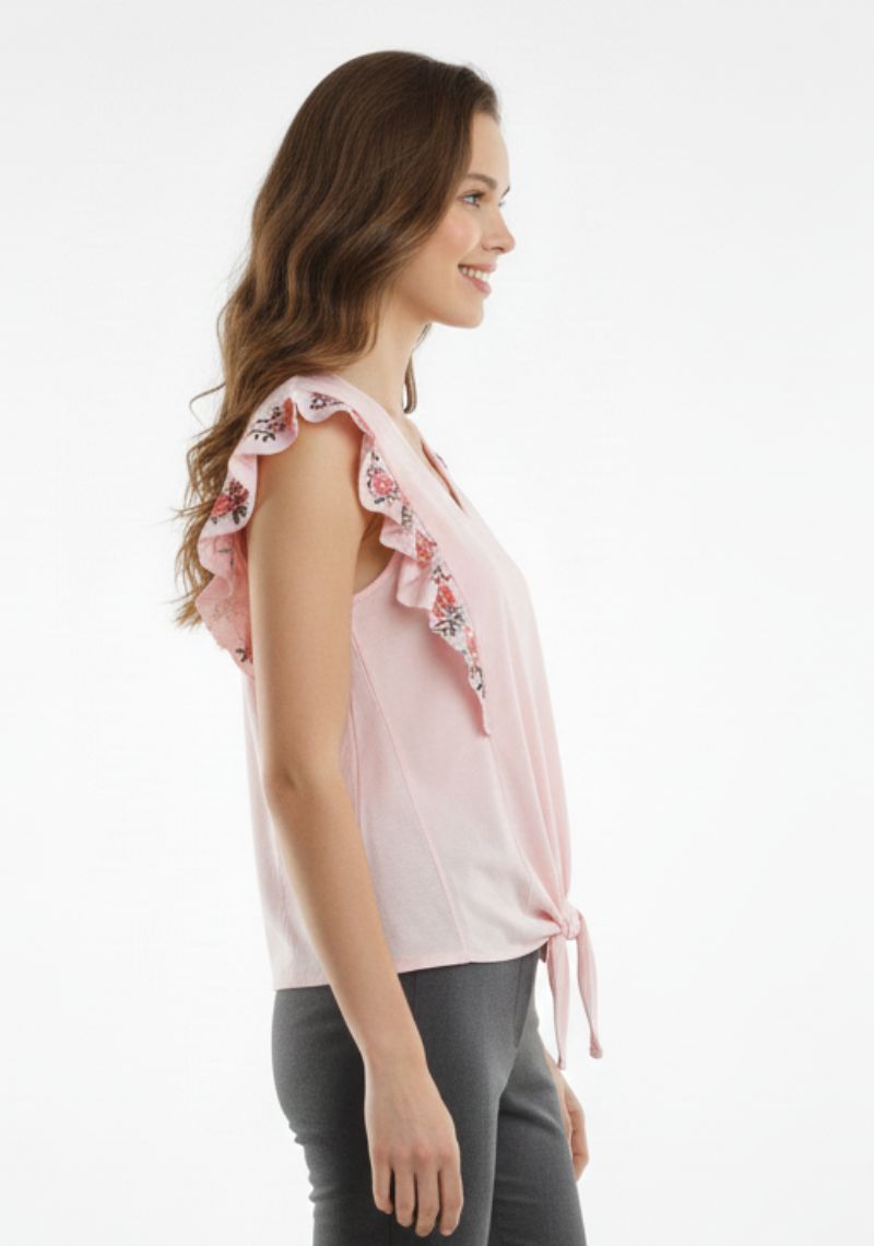 WOMENS WESTERN TOP [SL] - BABY PINK FLORAL PRINT