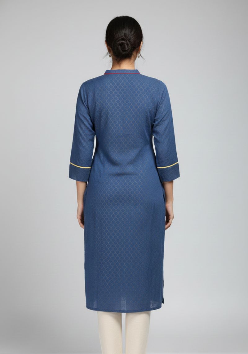 WOMENS KURTIS - DARK BLUE AND YELLOW LINE