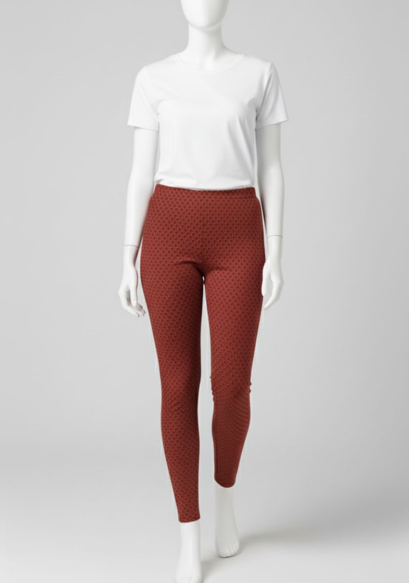 WOMENS LEGGINGS [MD] - MAROON NET PRINTED