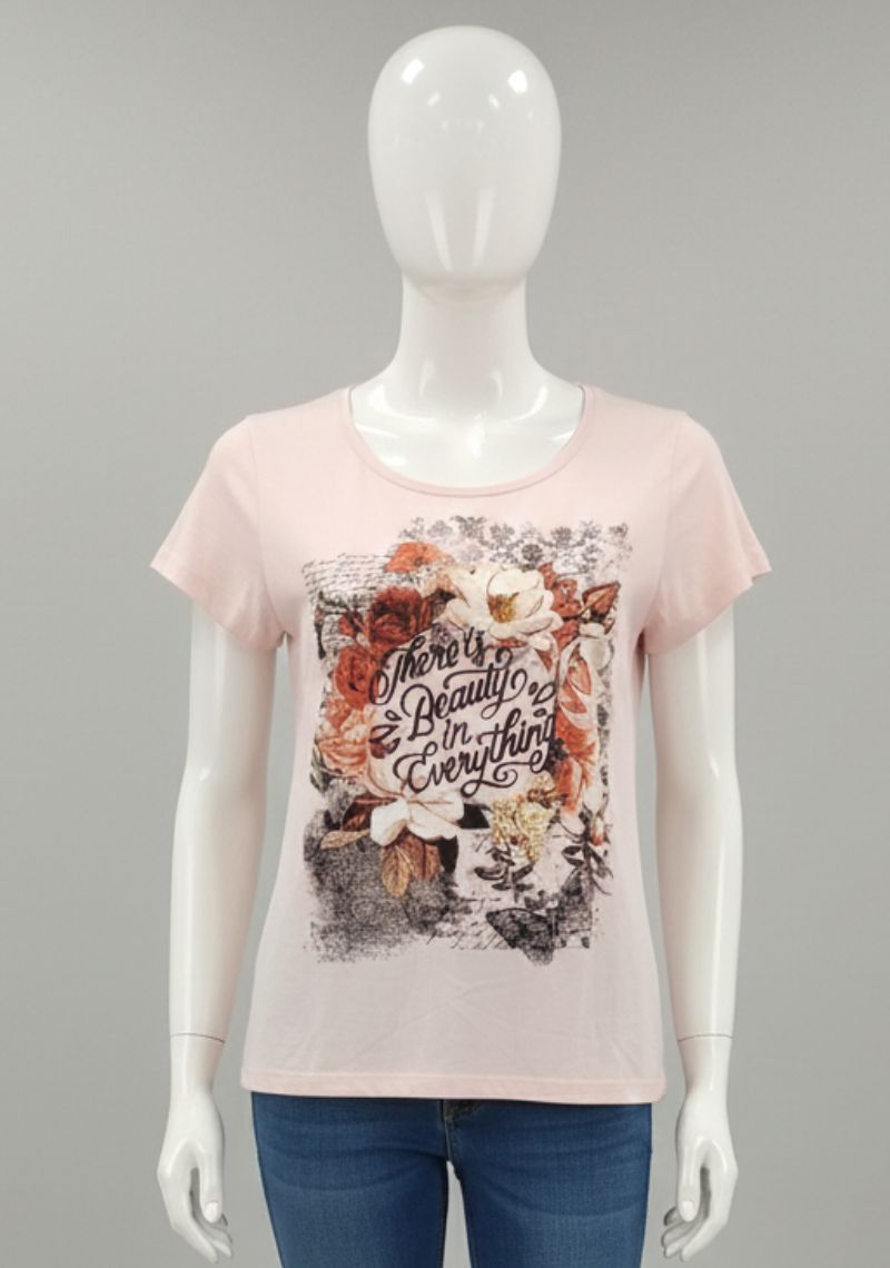 WOMENS T-SHIRT [MD] - LIGHT PINK & MULTI COLOR SHADE