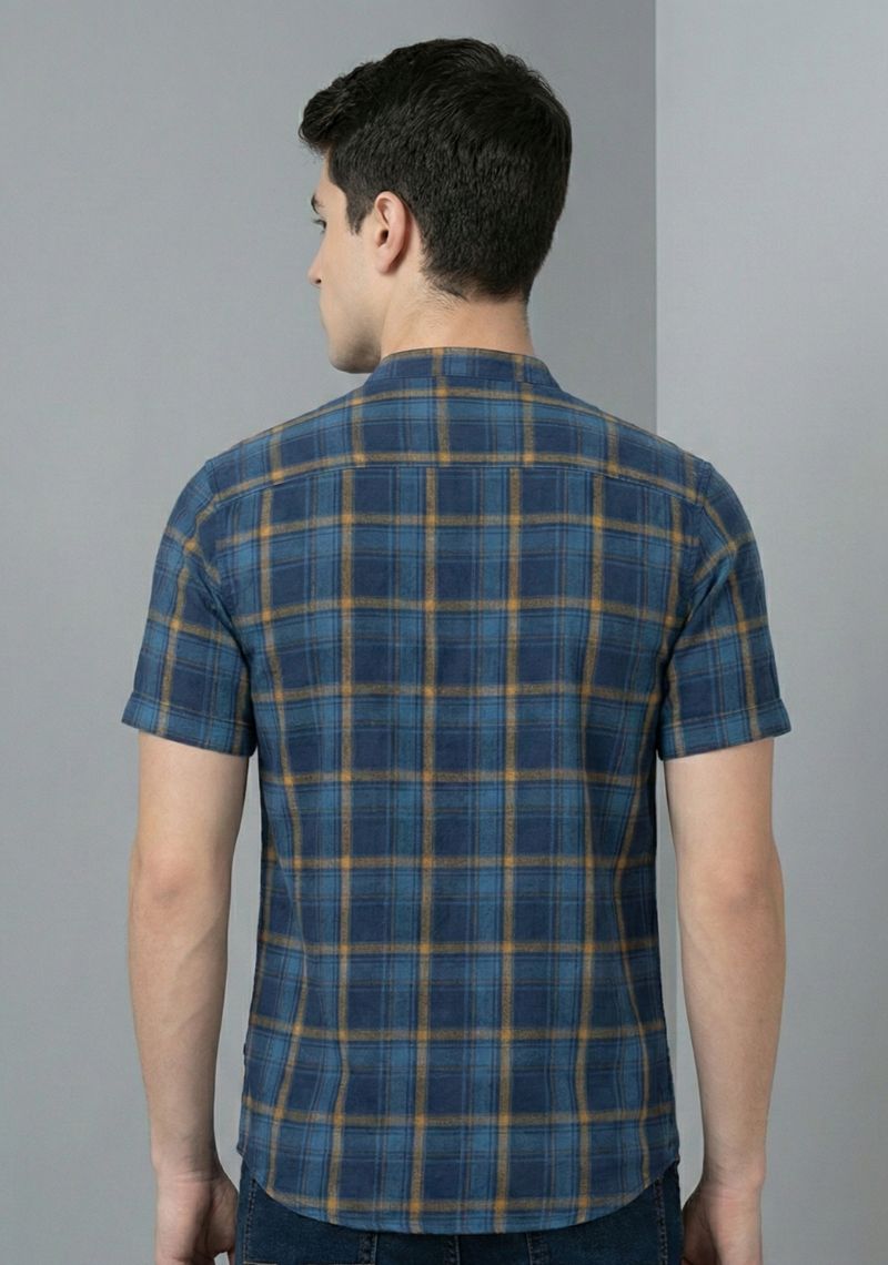 SHIRT - NAVY BLUE AND YELLOW CHECKED