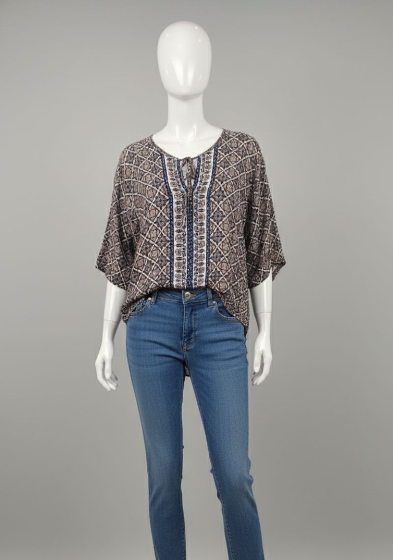 WOMEN WESTERN TOP - BROWN AND MULTI CLOR PRINTED