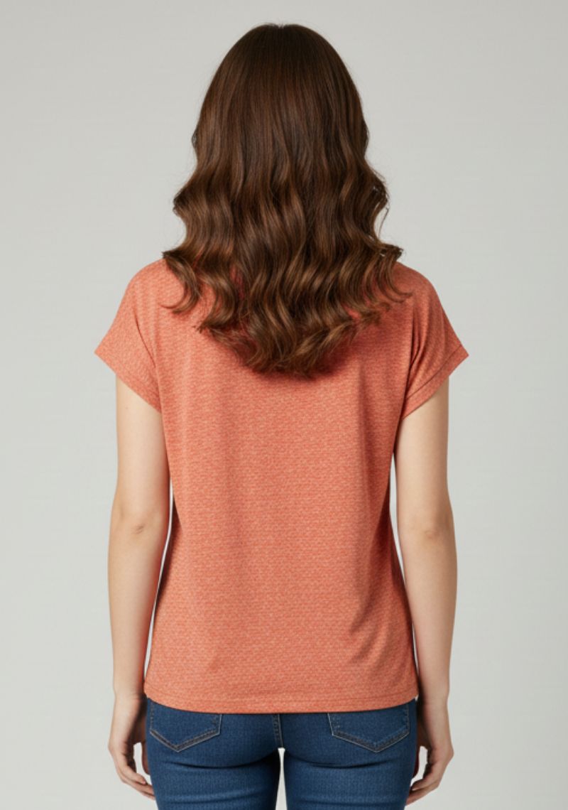 WOMENS T-SHIRT [MD] - ORANGE & MULTI COLOR PRINT
