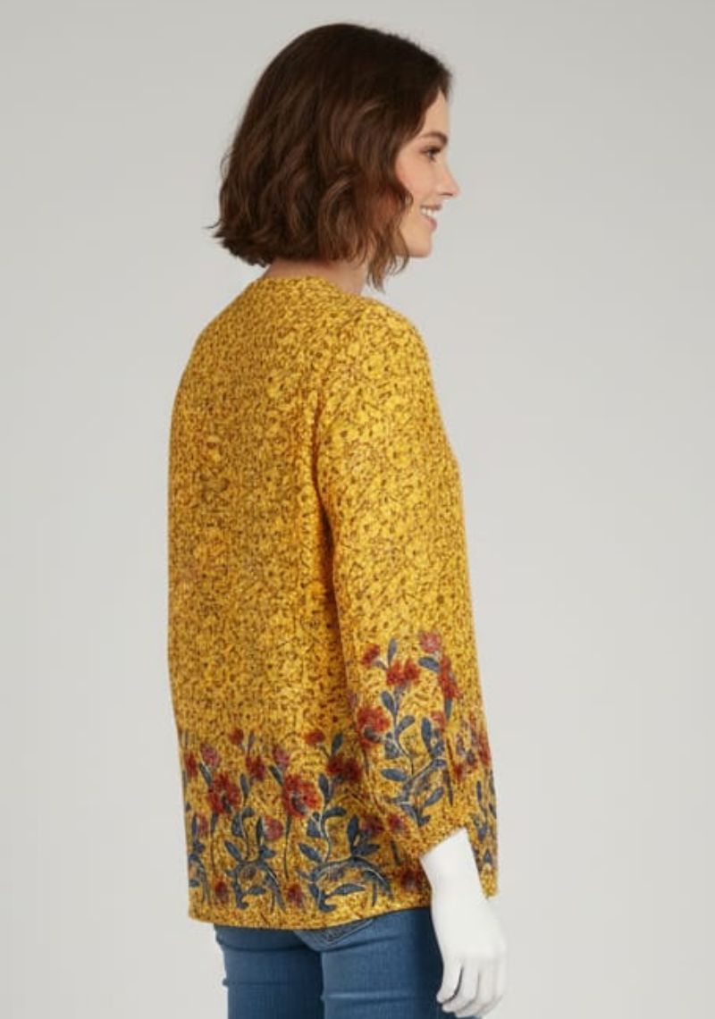 WOMENS WESTERN TOP [SL] - YELLOW & MULTI COLOR PRINTED