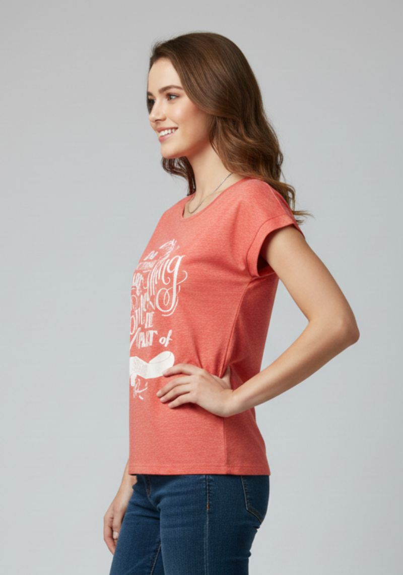 WOMENS T-SHIRT - LIGHT RED PRINTED