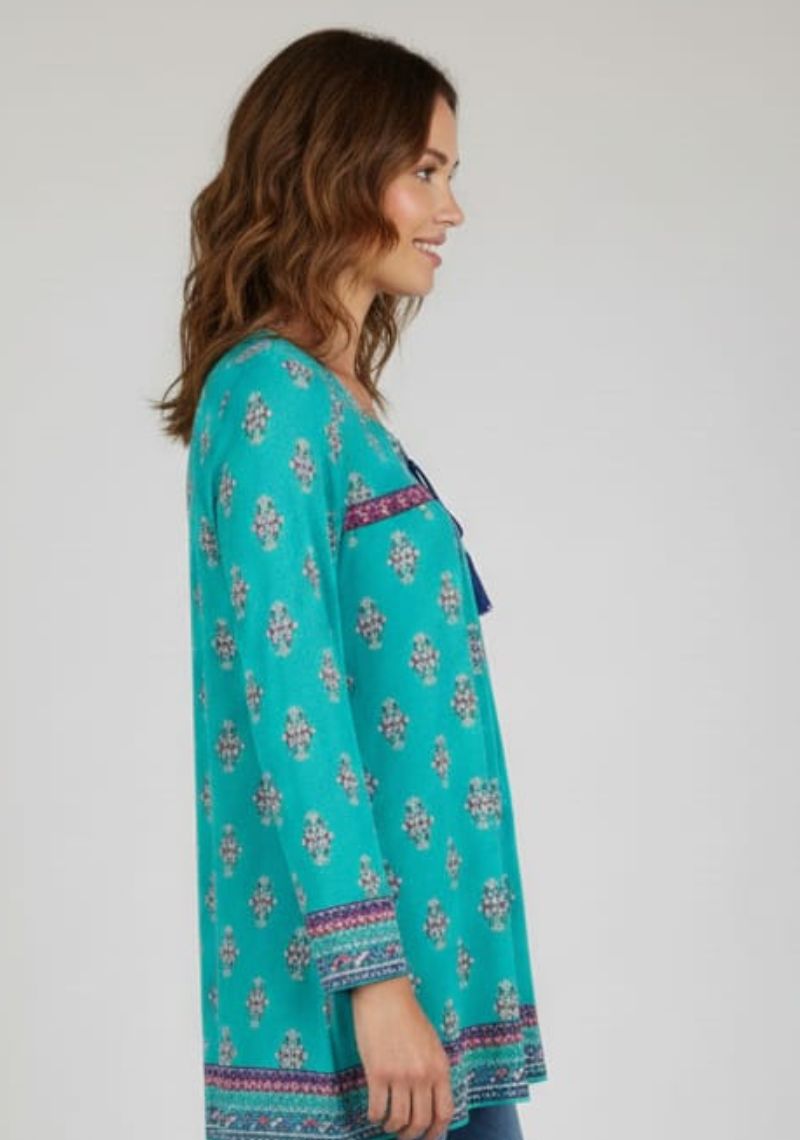WOMENS WESTERN TOP [SL] - SKYBLUE & MULTI COLOR PRINTED