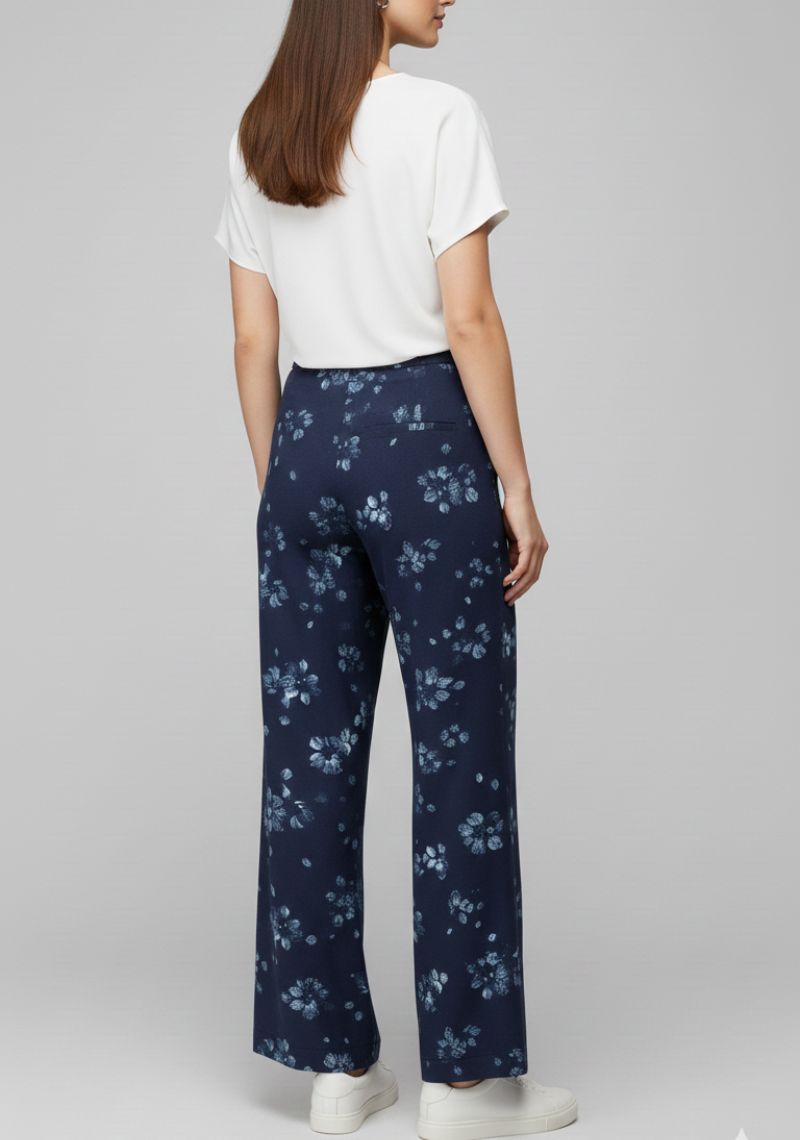 WOMENS PALAZZO - DARK BLUE FLORAL PRINTED