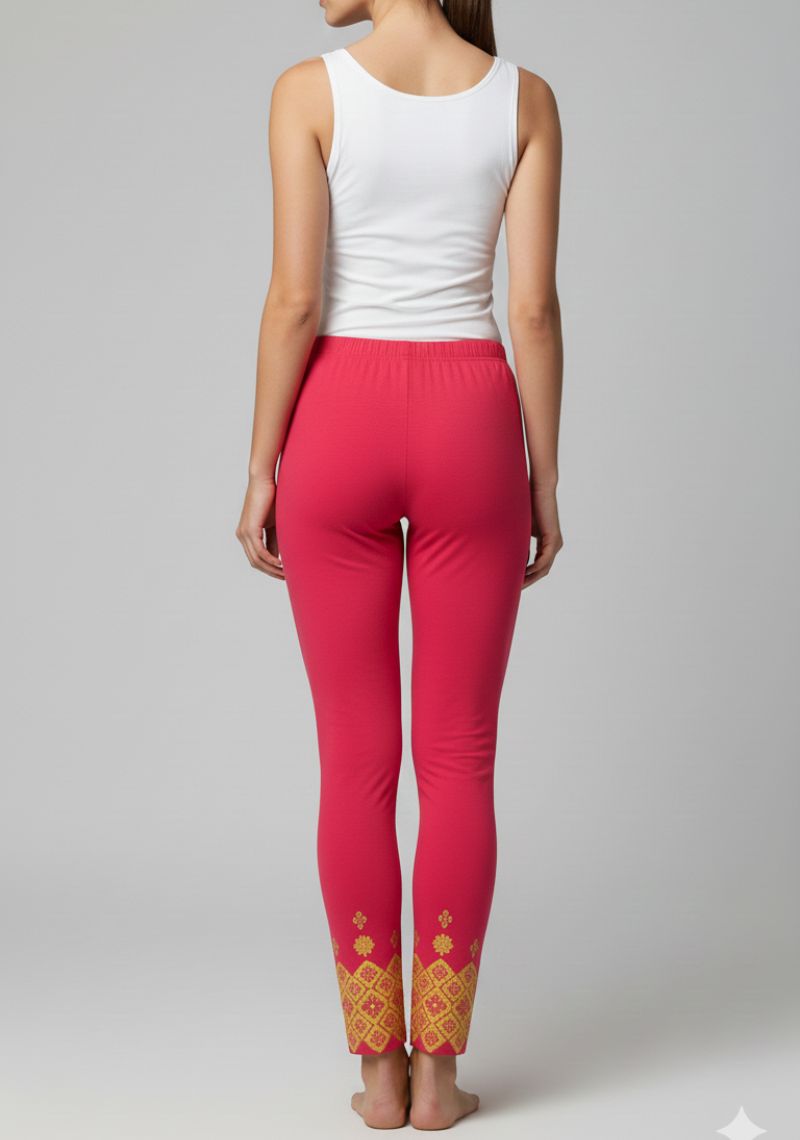 WOMENS LEGGINGS [MD] - BRIGHT PINK AND GOLDEN PRINTED