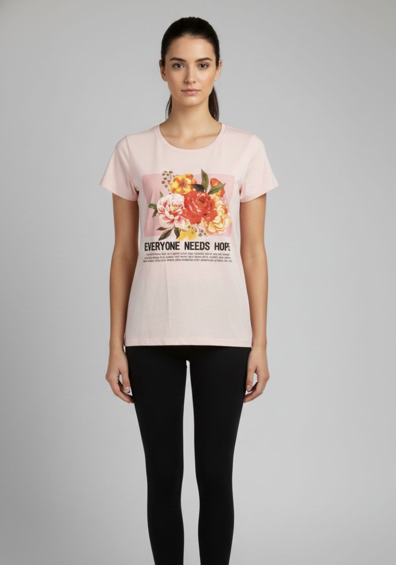 WOMEN T-SHIRT (SL)-LIGHT PINK MXD