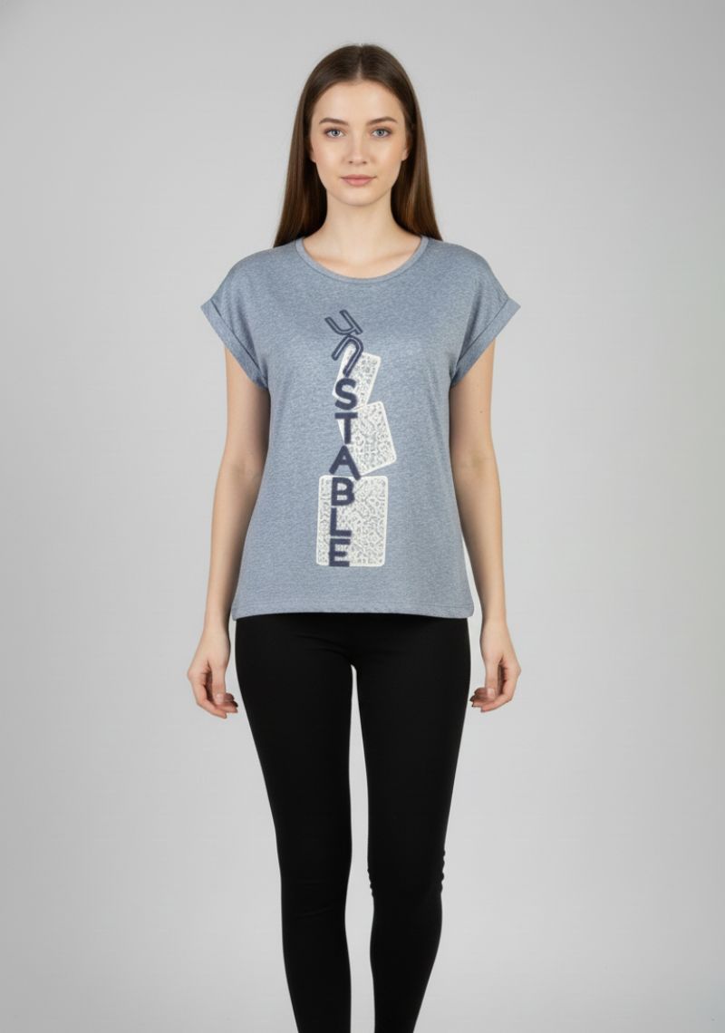WOMEN T-SHIRT (SL)- LIGHT BLUE MXD