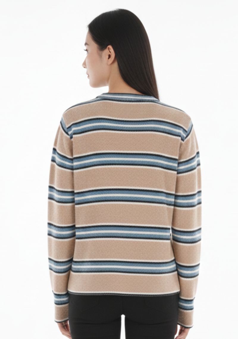 WOMENS SWEATSHIRT - BEIGE AND MULTI COLOR LINE