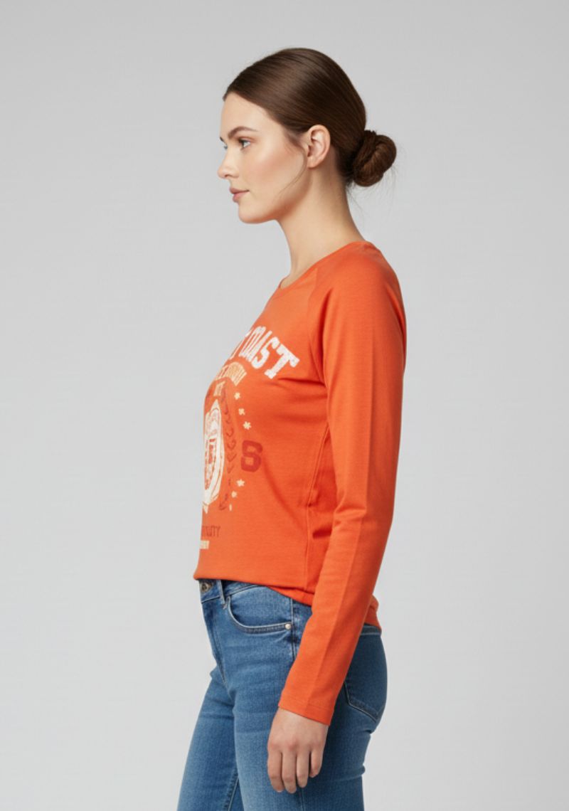 WOMENS T-SHIRT - ORANGE AND WHITE PRINTED