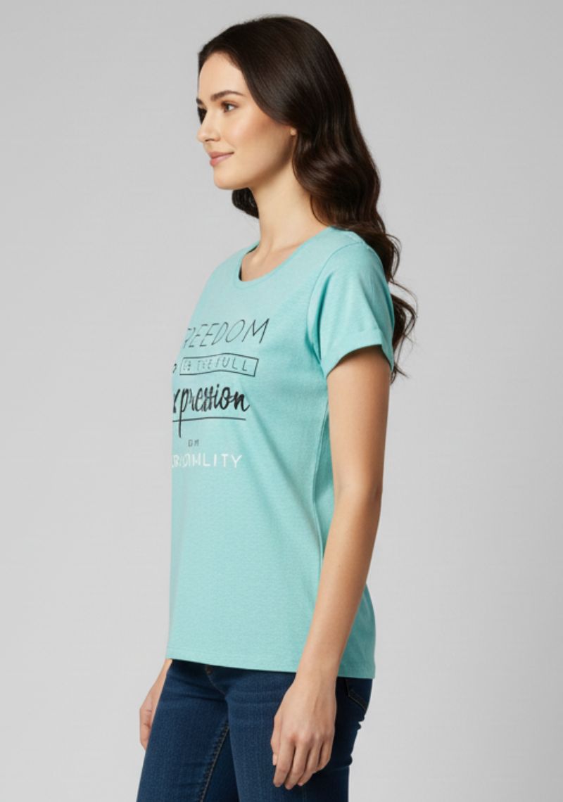 WOMENS T-SHIRT [MD] - SKYBLUE & BLACK [MULTI COLOR PRINT]
