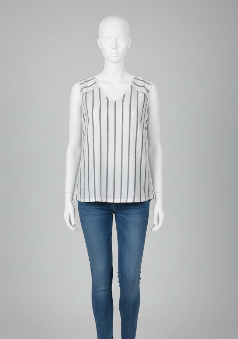 WOMEN WESTERN TOP - WHITE AND GREY LINE
