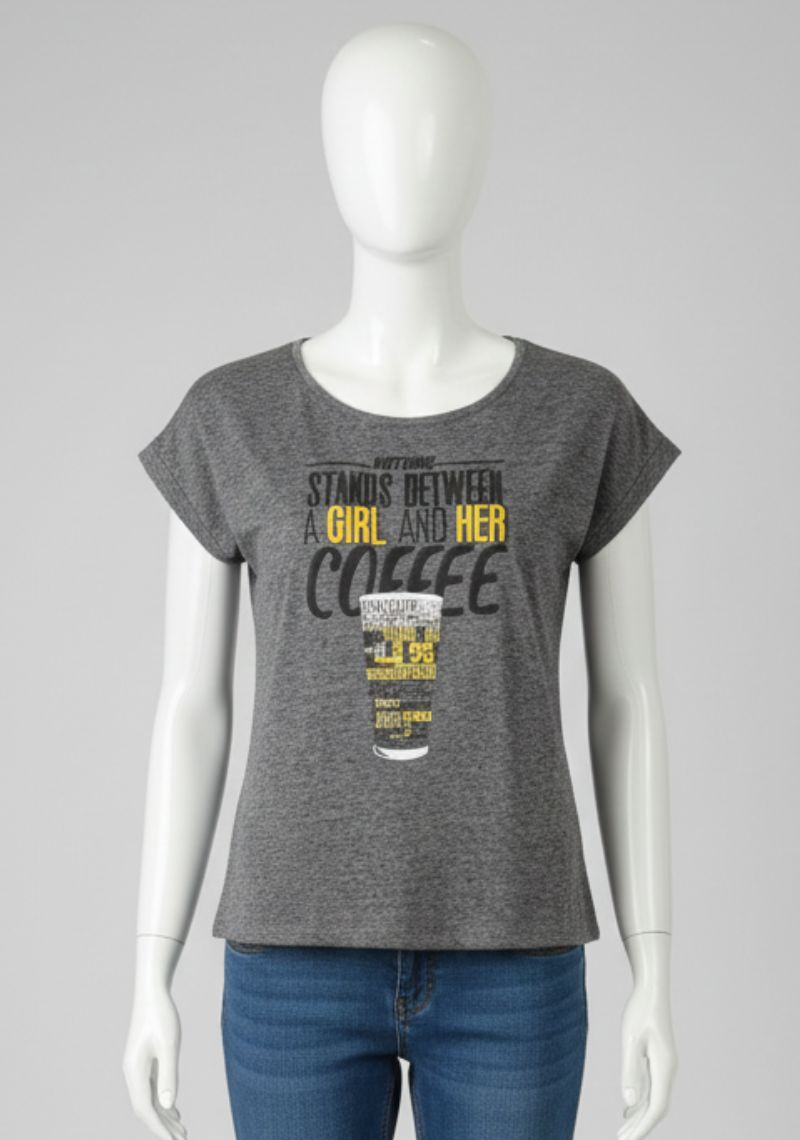 WOMENS T-SHIRT [MD] - DARK GREY & MULTI COLOR PRINT
