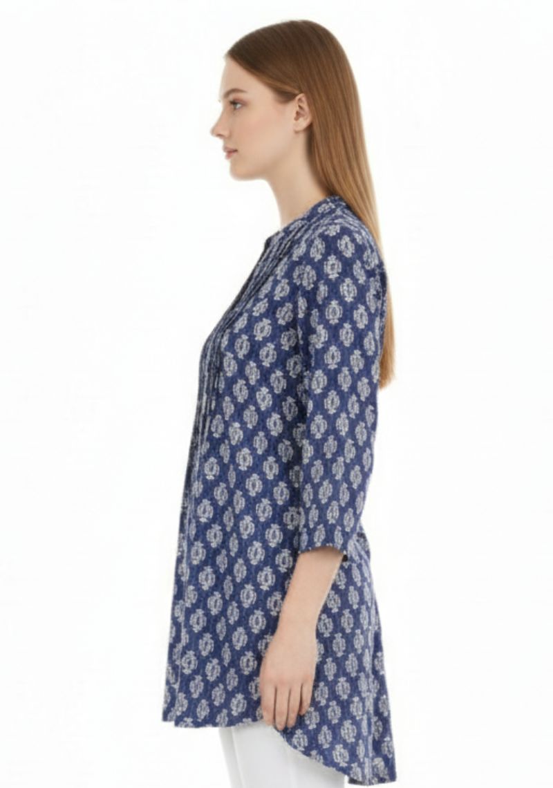 WOMENS WESTERN TOP [SL] - BLUE AND WHITE PRINTED