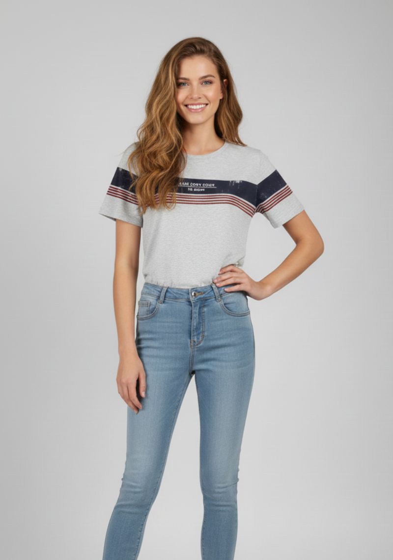 WOMEN T-SHIRT (SL)- GRAY BLUE MXD