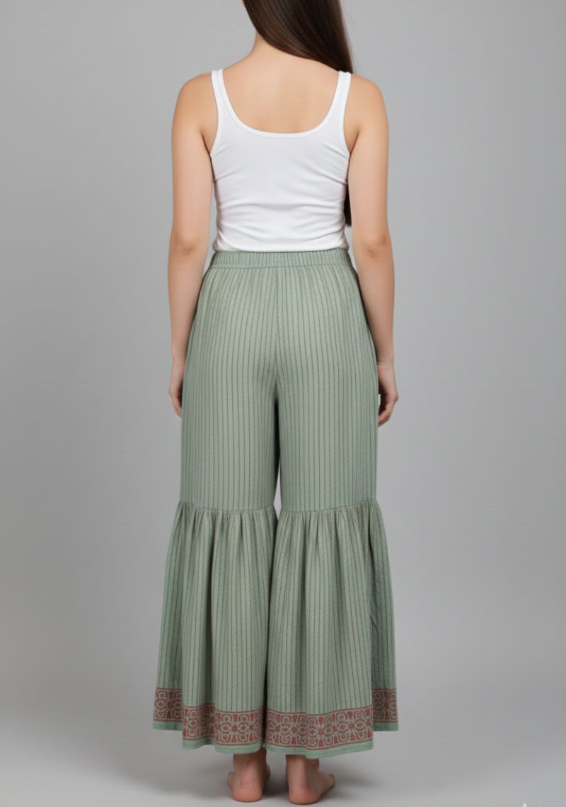 WOMENS PALAZO - LIGHT GREEN AND MAROON PRINTED