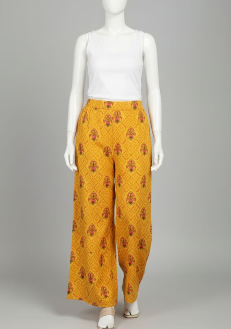 WOMENS PALAZZO - YELLOW AND MULTI COLOR PRINTED