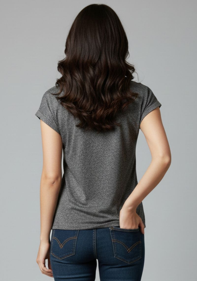 WOMENS T-SHIRT [MD] - LIGHT BLACK & MULTI COLOR PRINT