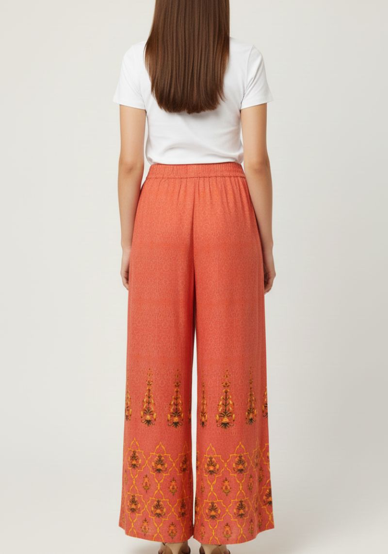 WOMENS PALAZZO - LIGHT ORANGE AND MULTI COLOR PRINTED