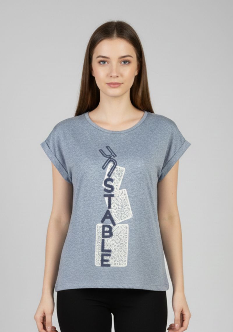 WOMEN T-SHIRT (SL)- LIGHT BLUE MXD