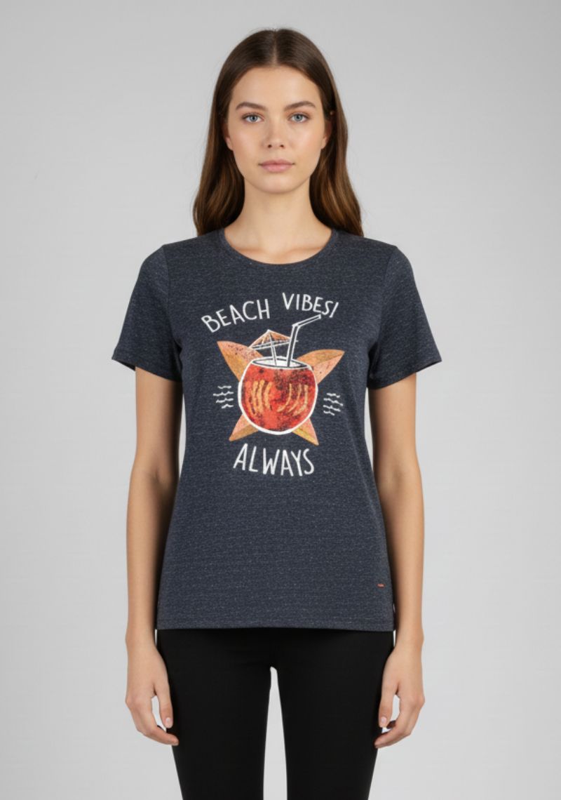 WOMEN T-SHIRT (SL)-BLUE MXD