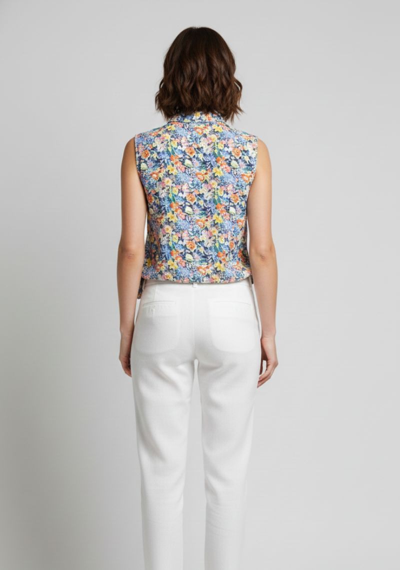 WOMEN WESTERN TOP - LIGHT BLUE AND MULTI CLOR FLORAL