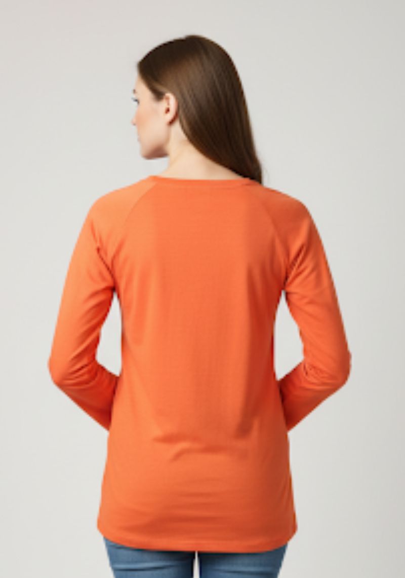 WOMENS T-SHIRT - ORANGE AND WHITE PRINTED