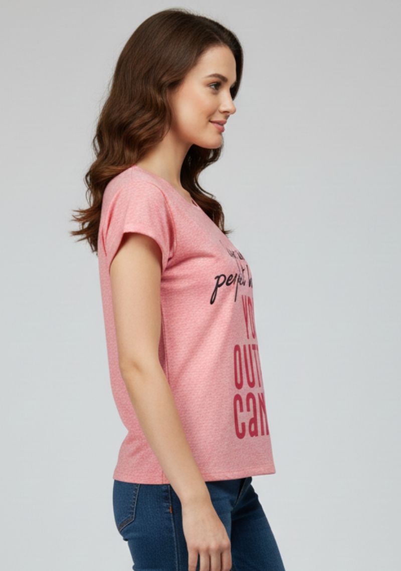 WOMENS T-SHIRT [MD] - DARK PINK [BLACK AND RED PRINTED ]