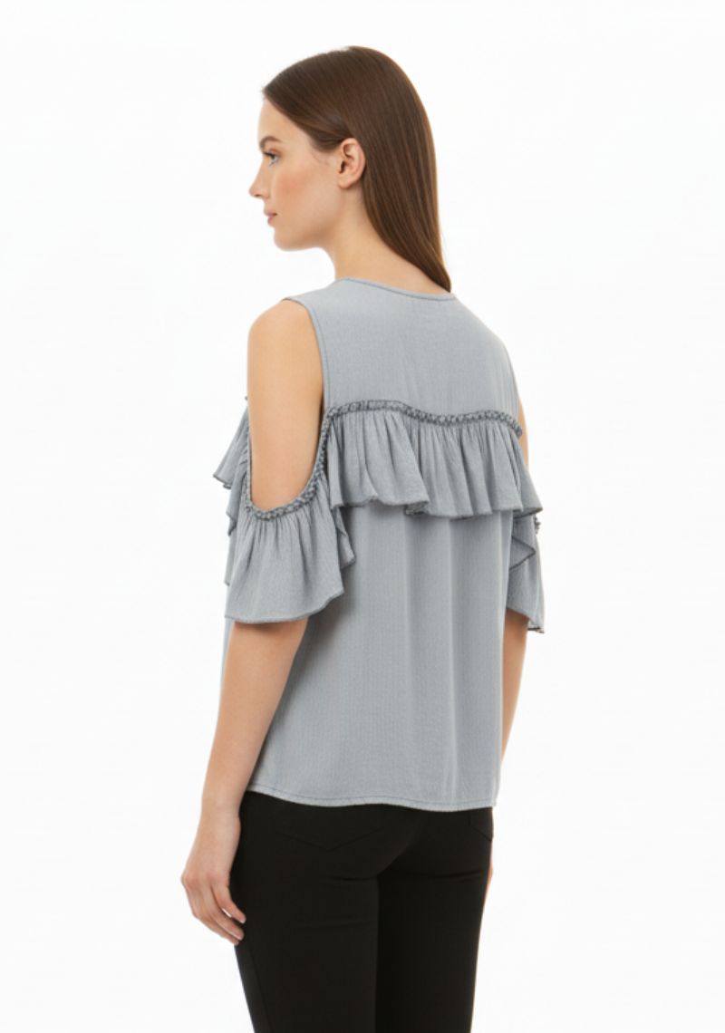 WOMENS WESTERN TOP [SL] - LIGHT BLUE