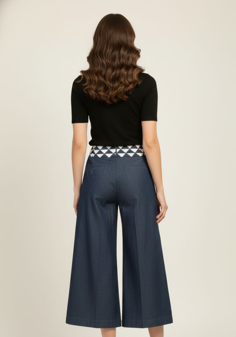 WOMENS PALAZZO - NAVY AND WHITE CHECKED