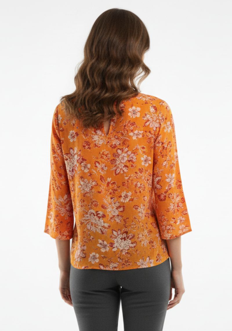 WOMENS WESTERN TOP [SL] - ORANGE FLORAL PRINT