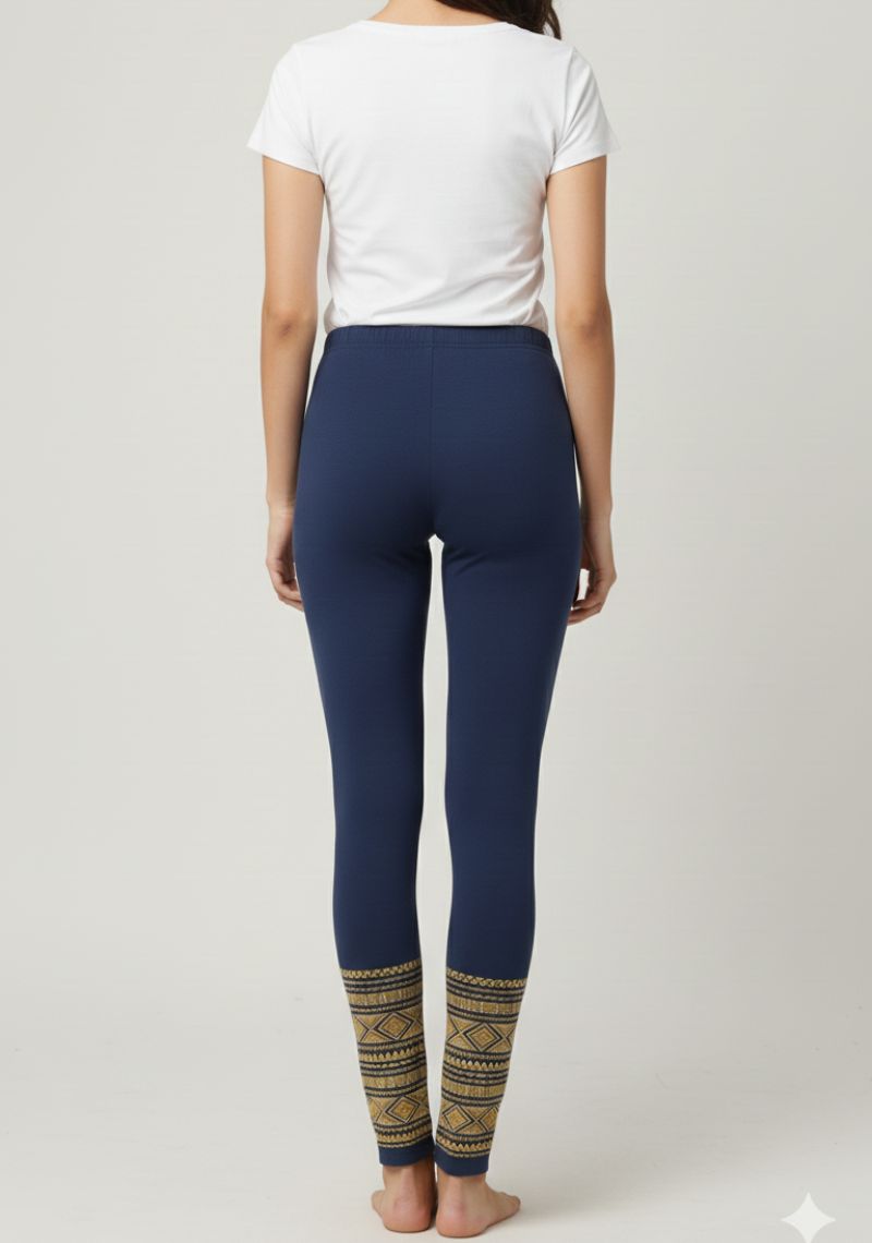 WOMENS LEGGINGS [MD] - NAVY AND GOLDEN PRINTED