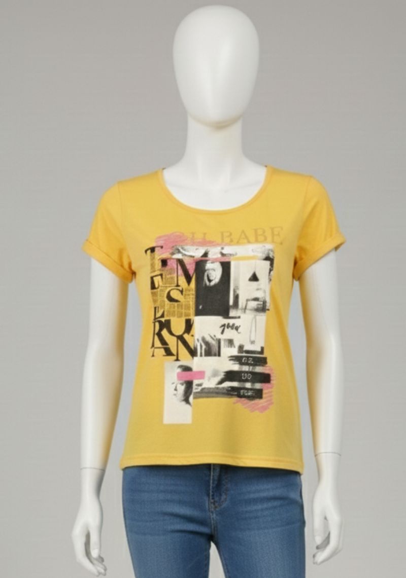 WOMENS T-SHIRT [MD] - YELLOW  [MULTI COLOR PRINTED]
