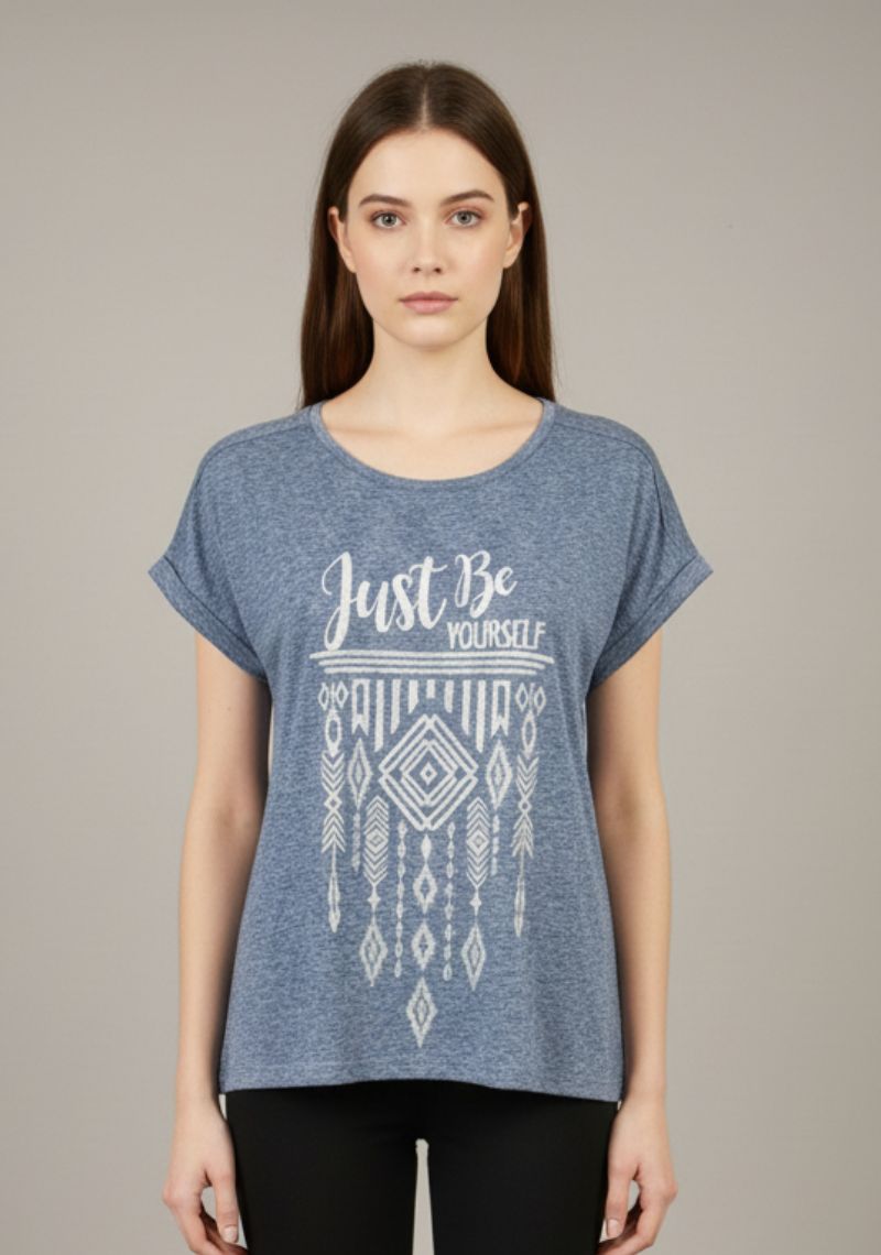 WOMEN T-SHIRT (SL)- BLUE MXD
