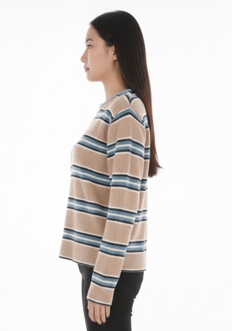 WOMENS SWEATSHIRT - BEIGE AND MULTI COLOR LINE