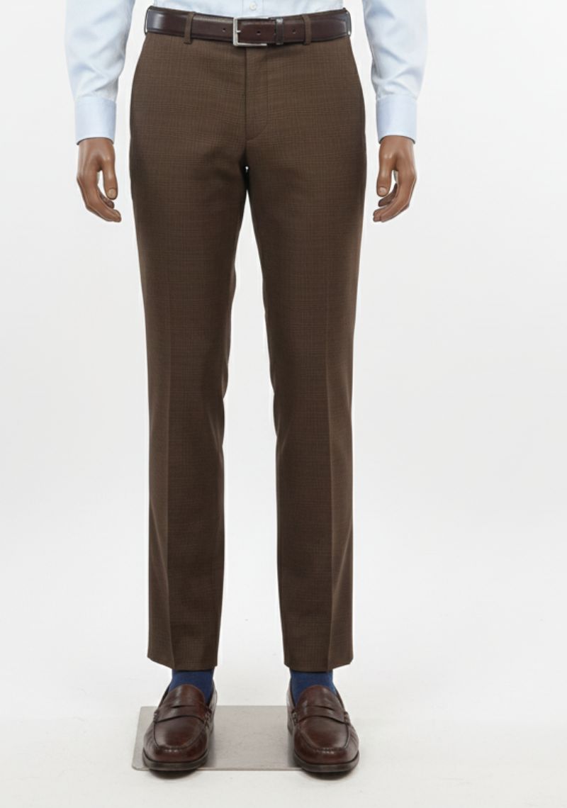 FORMAL PANT (SL)-BROWN CHECKED