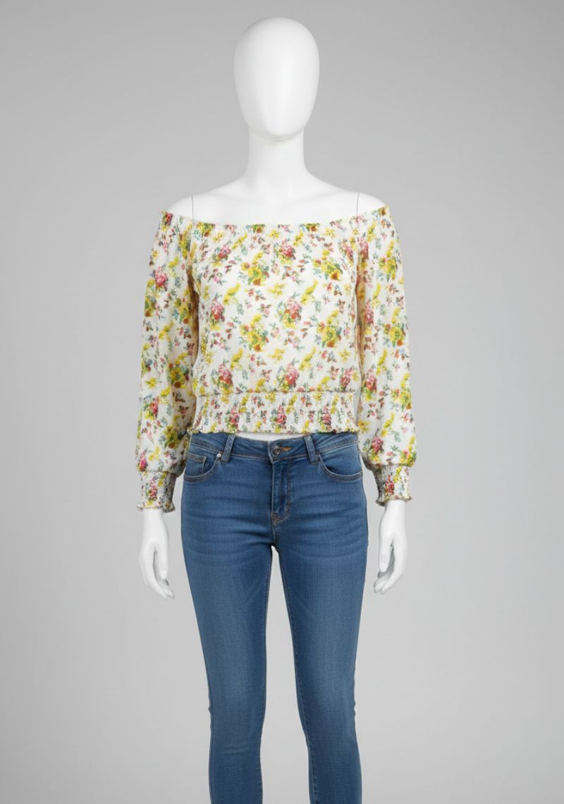 WOMEN WESTERN TOP - YELLOW [ FLORAL PRINT ]