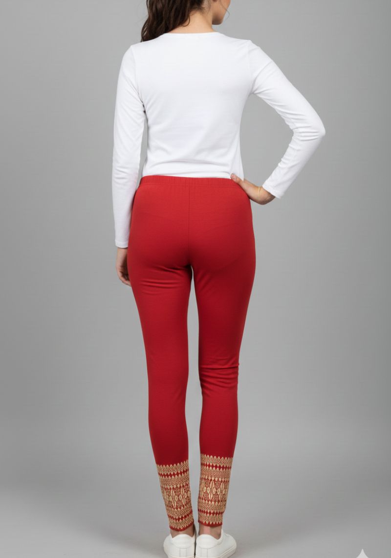 WOMENS LEGGINGS [MD] - MAROON AND SANDAL PRINTED