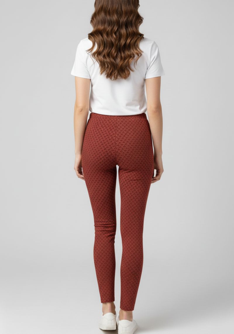 WOMENS LEGGINGS [MD] - MAROON NET PRINTED